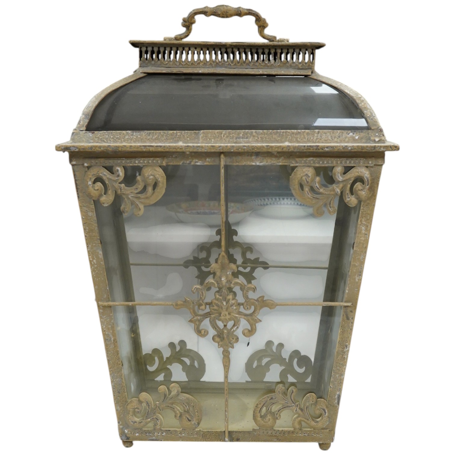 A contemporary glass and painted metal standing hall lantern, 47cm. Condition - fair to good